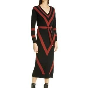 Ted Baker London Brown & Black Merino Wool Blend Maxi‎ Dress (0) *NO SASH*